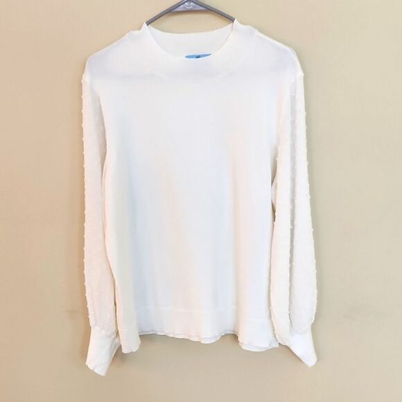 Cece Cream Mixed Media Swiss Dot Sweater Size XL - Picture 1 of 6